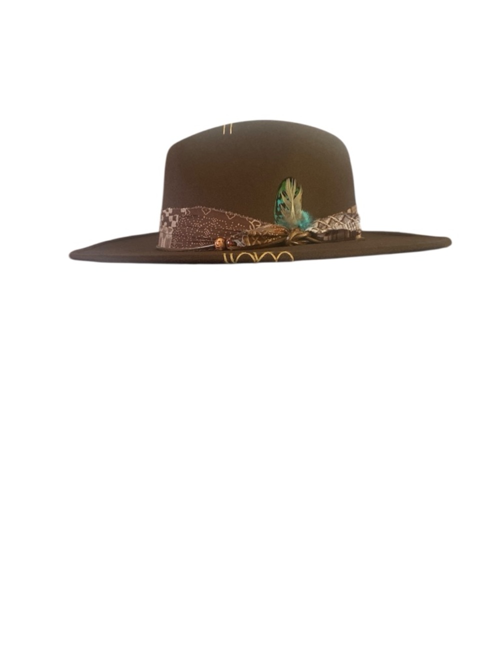 Men's Brown Felt Fedora Hat with Feather Trim